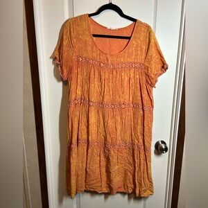 Easel Tie Bye Orange Women's Tiered Swing Dress - Size Medium EUC